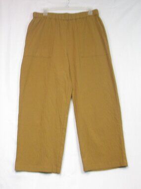 Eileen Fisher Organic Cotton Pucker Cropped Straight Pant Pockets Brown Size M